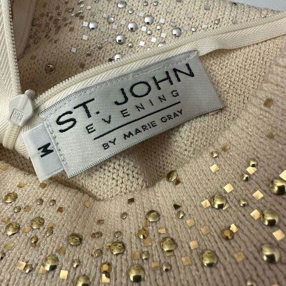 St. John Evening Embellished‎ Gold Silver Cream Mock Neck Sweater Size M Vintage - Picture 9 of 11